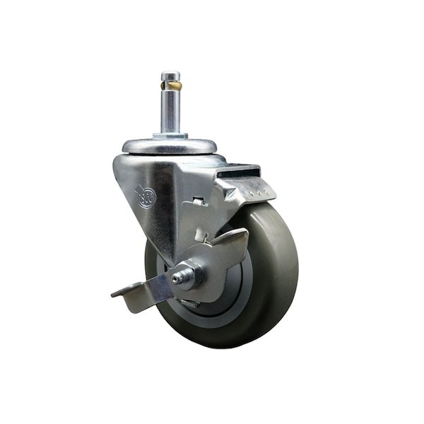 3.5'' Gray Poly Wheel Swivel 7/16'' Grip Ring Stem Caster with Brake